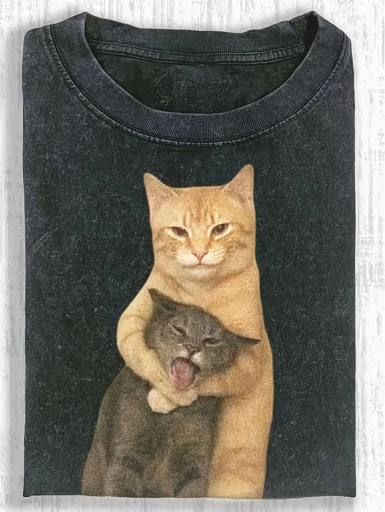 Y2k High Street T Shirts Hip Hop Funny Hug Cat Pattern Printed Tops Summer New Neutral Casual Loose Washed T-shirt Unisex