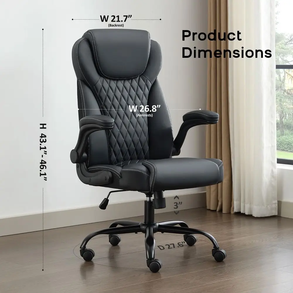 Ergonomic PU Leather Executive Desk Chair with 90°Lock & Rocking Function, Lumbar Support Swivel Computer Chair for Home Office,