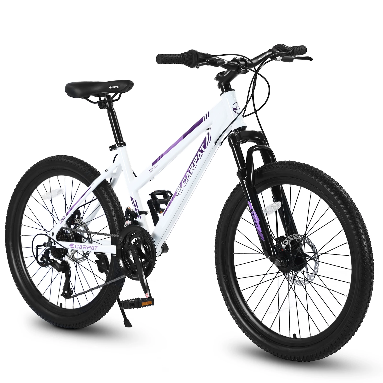 

S24103 24 inch Mountain Bike for Teenagers Girls Women, Shimano 21 Speeds with Dual Disc Brakes and 100mm Front Suspension, Whit