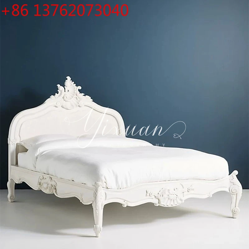 

Двуспальная кровать из цельного дерева во французском стиле ретро, европейская резная кровать принцессы длиной 1,8 метра для девочек