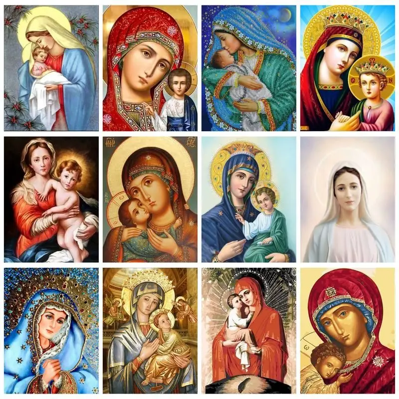 

CHENISTORY DIY Pictures By Number Religion Kits Painting By Number the Virgin Mary Modern Drawing On Canvas HandPainted Art Gif