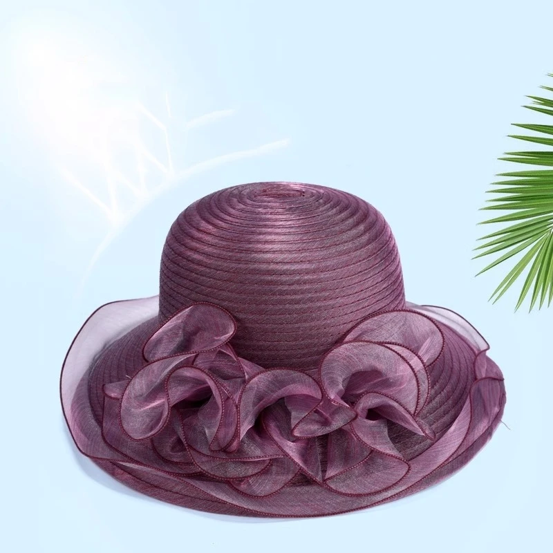 2024 New Summer Organza Visor Hat Children Sunscreen Flower Basin Hat Mother Hat Travel Sun Hat Middle-Aged and Elderly Hat