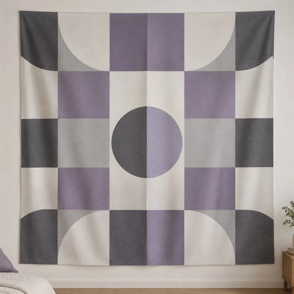 VIKAMA Grid Color Blocks Mirror Symmetric Tapestry Wall Hanging, Modern Wall Decor Tapestries for Living Room Bedroom Entryway