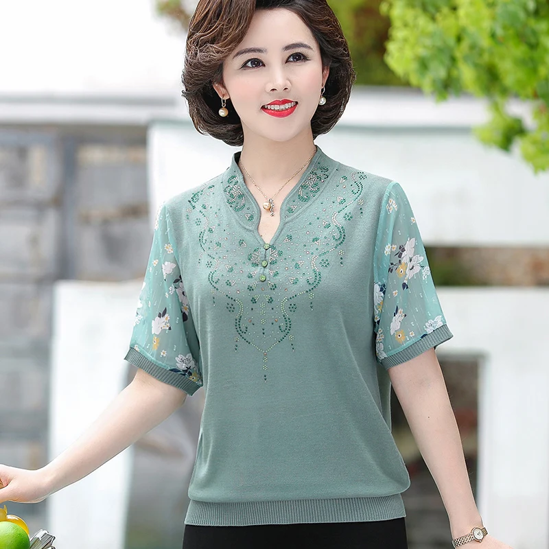 

Mother's Day gift mom summersuit 2024 new middle-aged elderly big yards short-sleeved t-shirtWomen tops