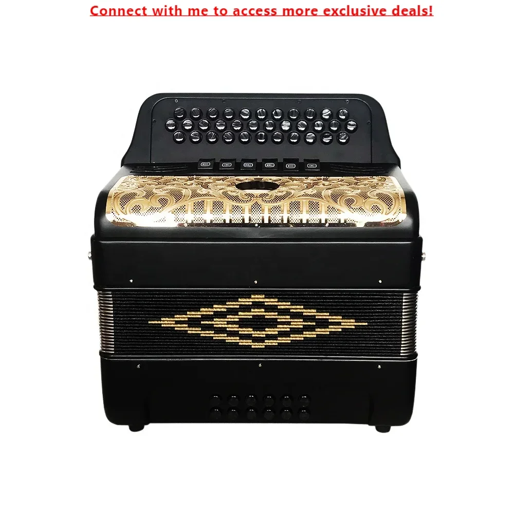 

SEASOUND Professional 34-Button 12-Bass 6-Register Accordion Instrument JB3412E Black Matt Finish Gold Grill Black Buttons OEM