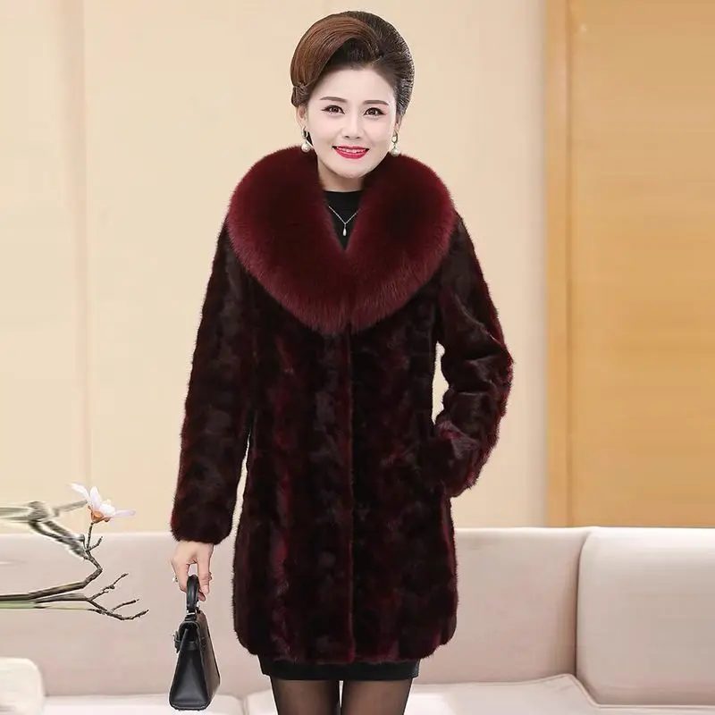 ฤดูใบไม้ร่วงและฤดูหนาวใหม่พิเศษ Lady FUR Coat เลียนแบบ Mink ผมเสื้อแจ็คเก็ตยาวในยุโรปและ