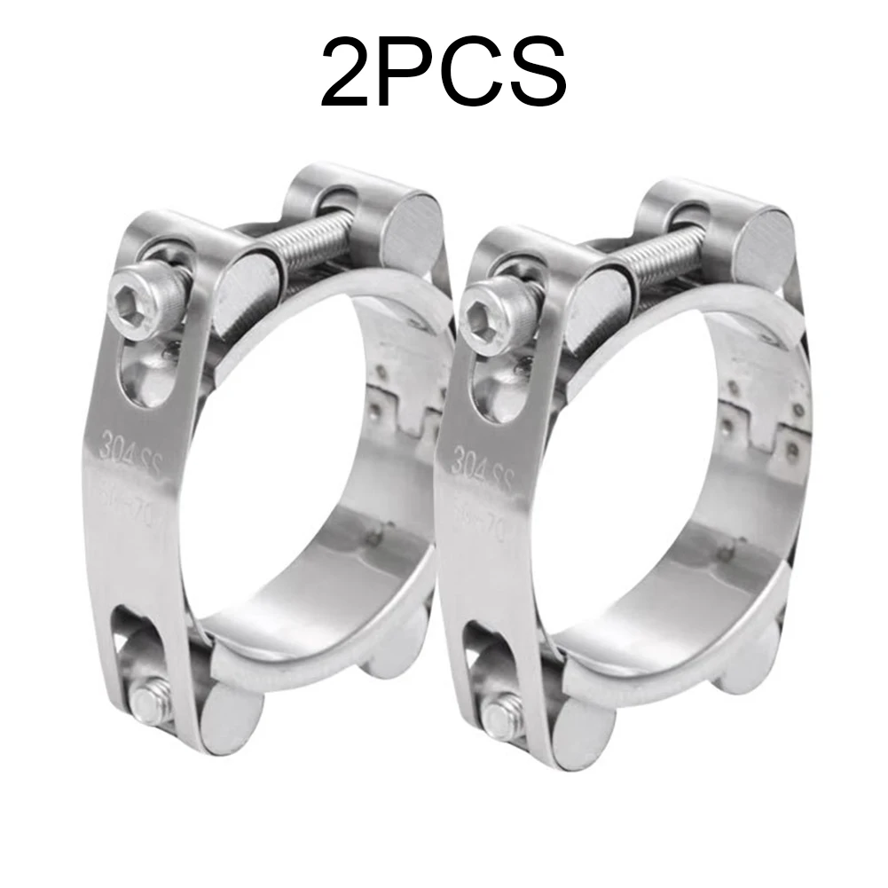 2pcs Stainless Steel Double-head Strong Throat Clamp Exhaust Pipe Clamp Repair Tool For Industrial Equipment