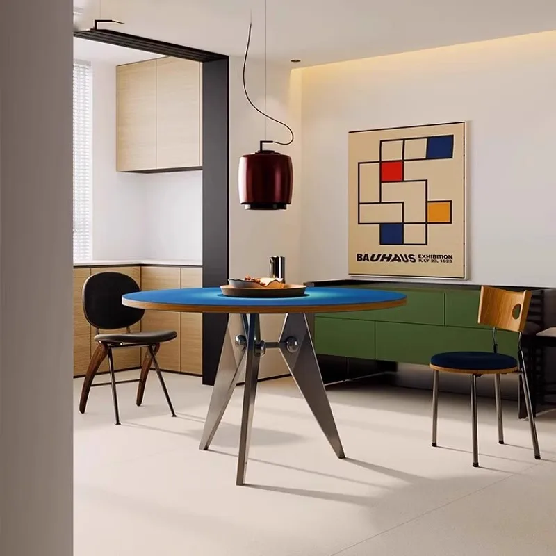

Nordic style stainless steel color matching retro round dining table small apartment medieval eating table