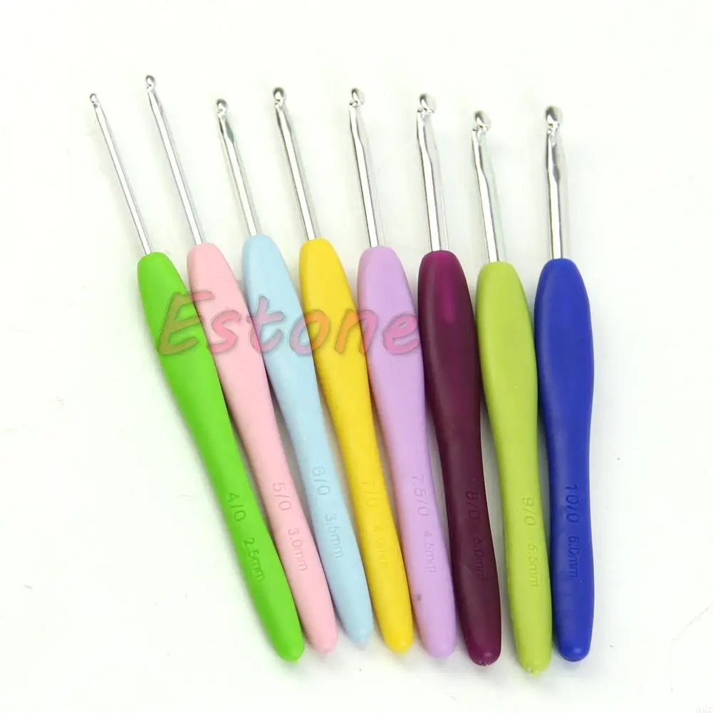 H9EC 8 Tamanho Multicolor Manuja plástico macio Ganchos crochê alumínio agulha tricô