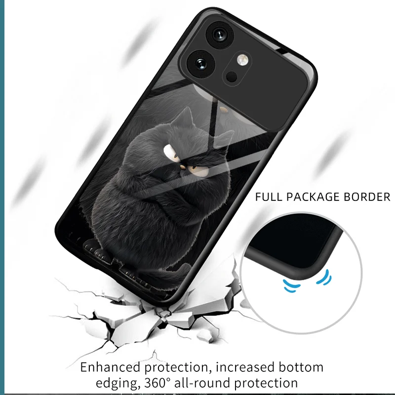 Hard Tempered Glass Case For Honor 600 Pro 600 Lite Protective Cover Cat Pattern Back Shell Fundas view 3