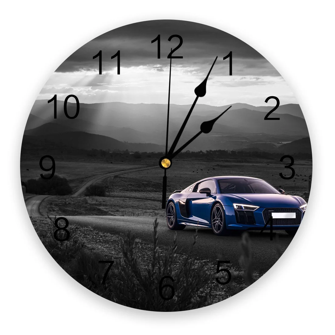 Blue Racing Car View Wall Clock Modern Design Living Room Decoration Kitchen Clock Mute Wall Watch Home Interior Decor