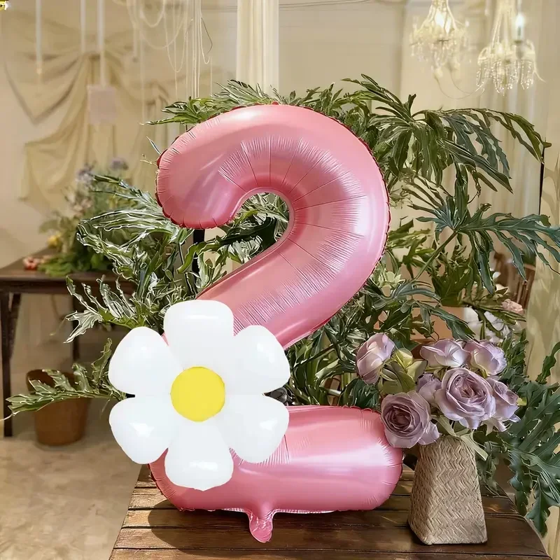 Weiße Gänseblümchen-Ballons Set Macaron Gelb/Rosa 40 Zoll Zahlenballon Geburtstagsfeier Jubiläumsdekoration Foto-Requisiten – Detail 13