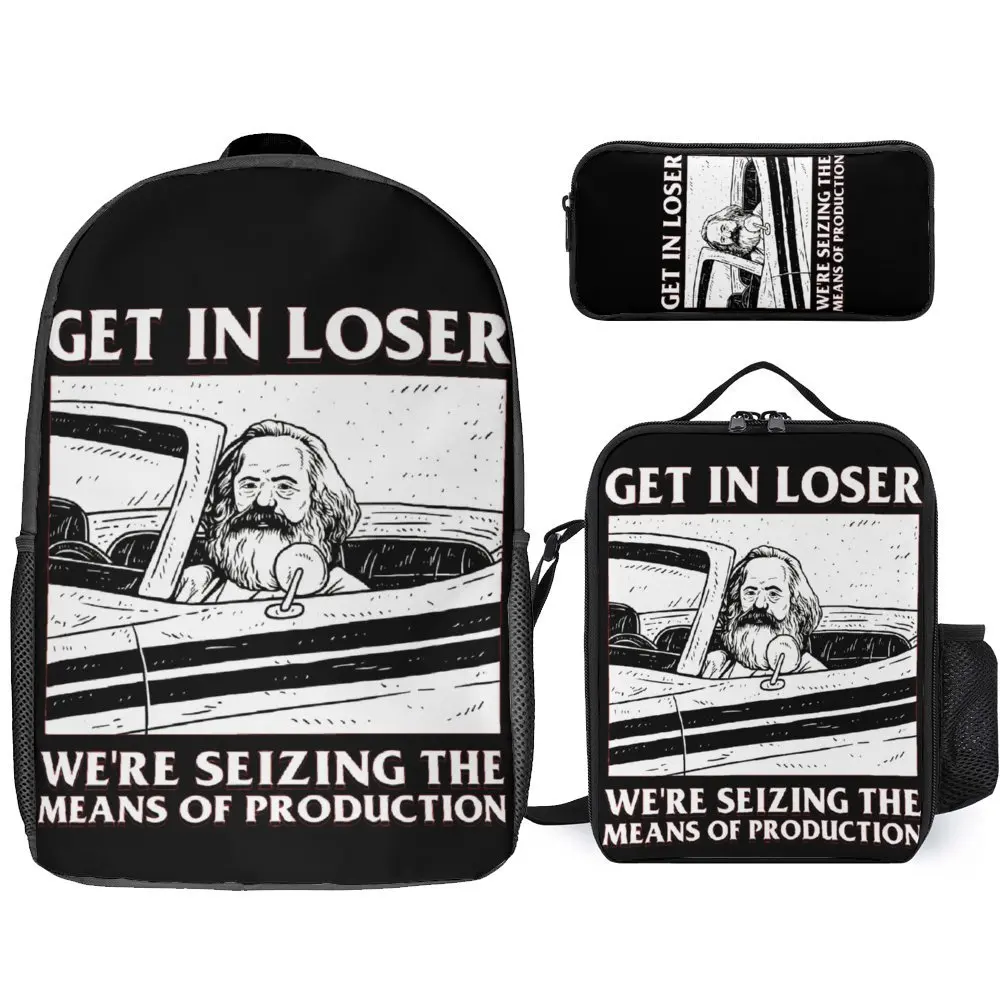 3 in 1 Set 17 Inch Backpack Lunch Bag Pen Bag Get In Loser We Re Seizing The Means Of Pro Lasting Creative Snug Summer Camps Fie