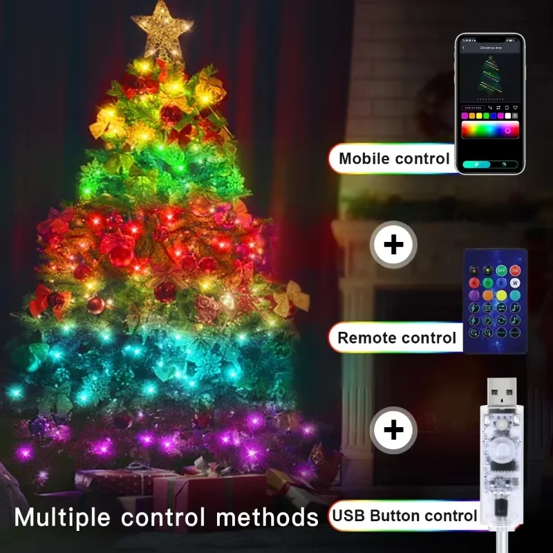 5M/10M USB LED Copper Wire String Lights USB Dream Color Fairy Lights Bluetooth Colorful Home Christmas Tree Wedding Decor