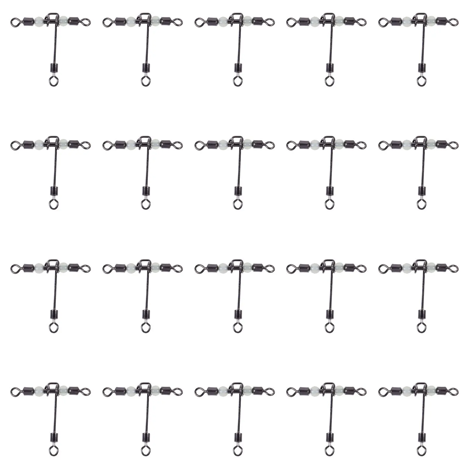 

20Pcs T-Shape Glowing 3-Way Swivel Night Fishing Tackle Lightweight Luminous Beads Fishing Swivels Rolling Swivel