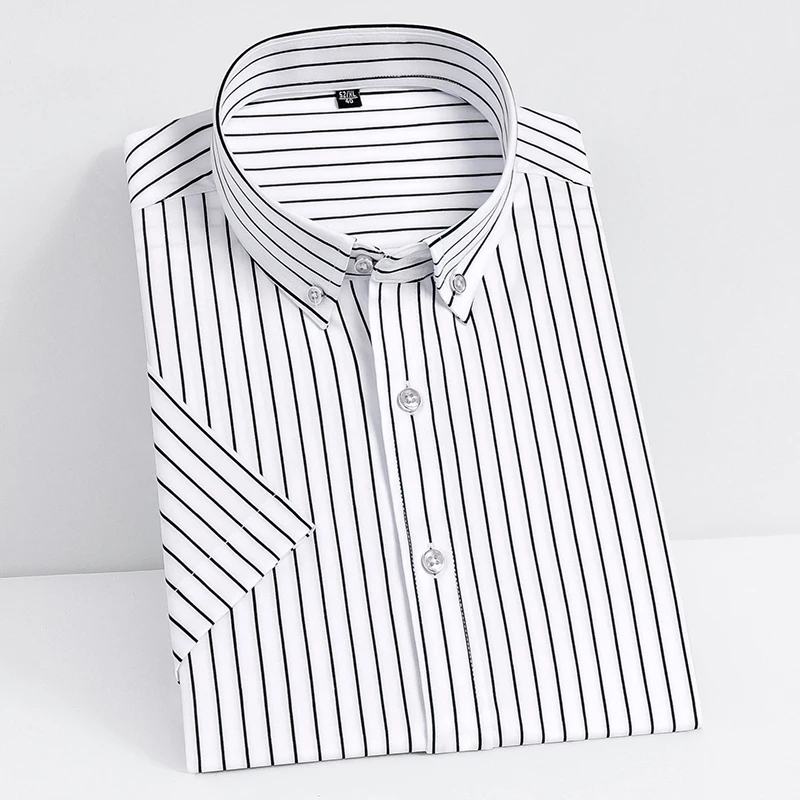 

2024 Spring Summer Male Striped Shirt Business Non-Ironing Elastic Slim Casual Short Sleeve Men's Shirt Social Work Clothes