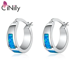 CiNily Stainless Steel Blue/White/Green Fire Opal Earrings for Women Girls Silver Color Adjustable Hoop Earrings Fashion Jewelry