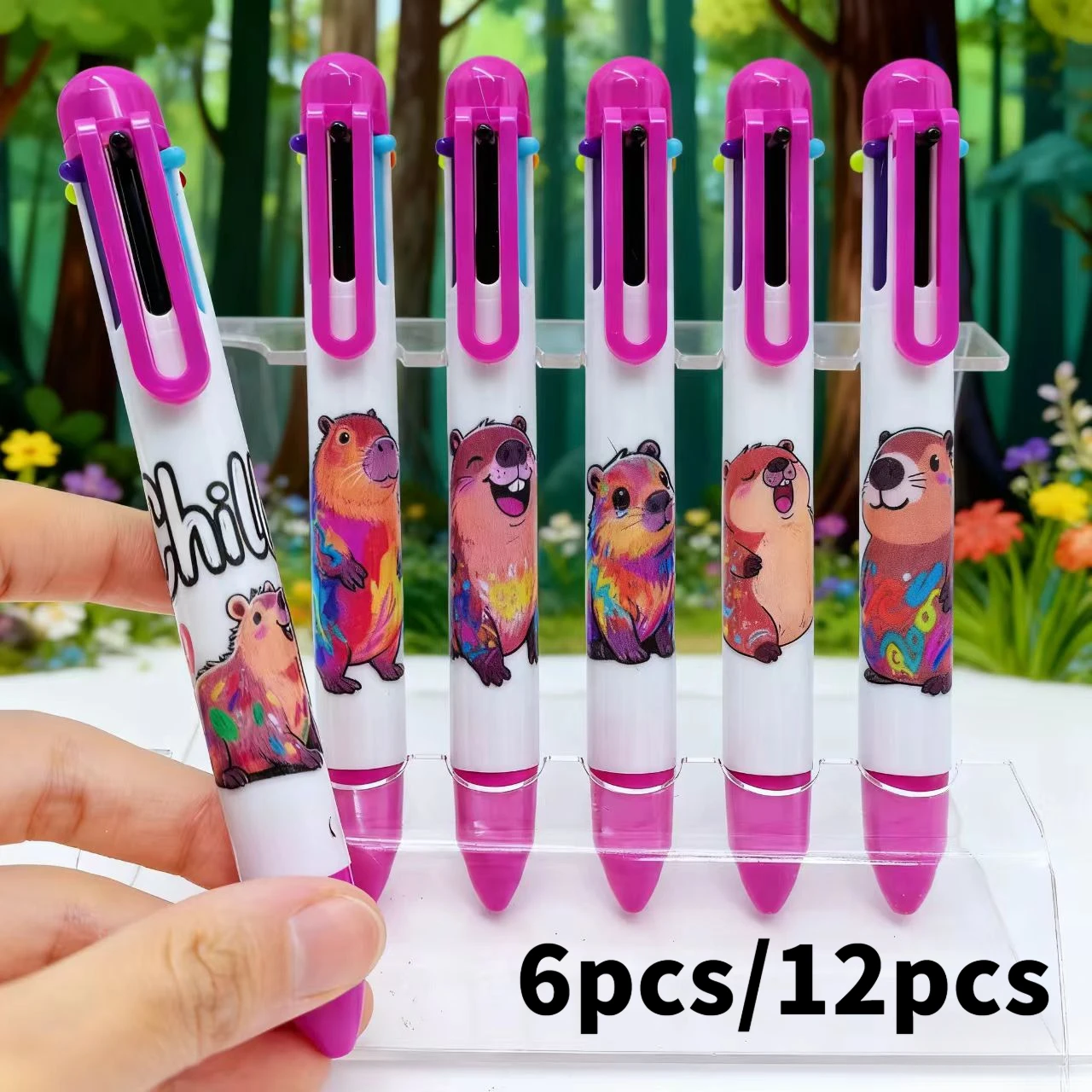 

6 шт./12 шт., креативная разноцветная шариковая ручка Capibara с рисунком капибары, канцелярские принадлежности «шесть в одном», сезон «Снова в школу»