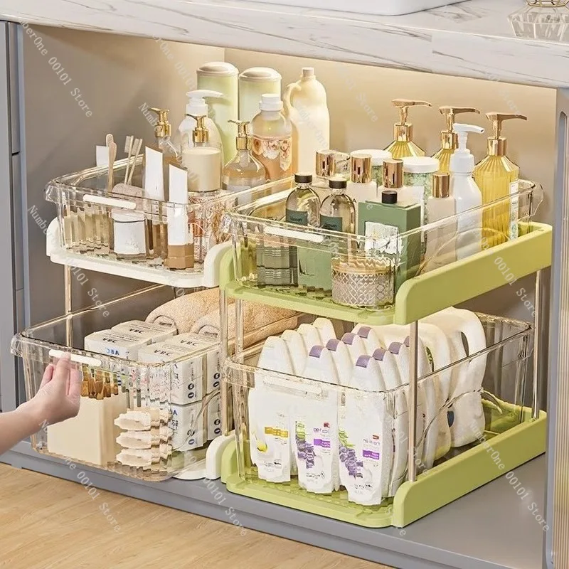 Bathroom Sink Organizer Pull Out Storage Box Kitchen Cabinet Drawer Storage Basket Multi Layer Organizer