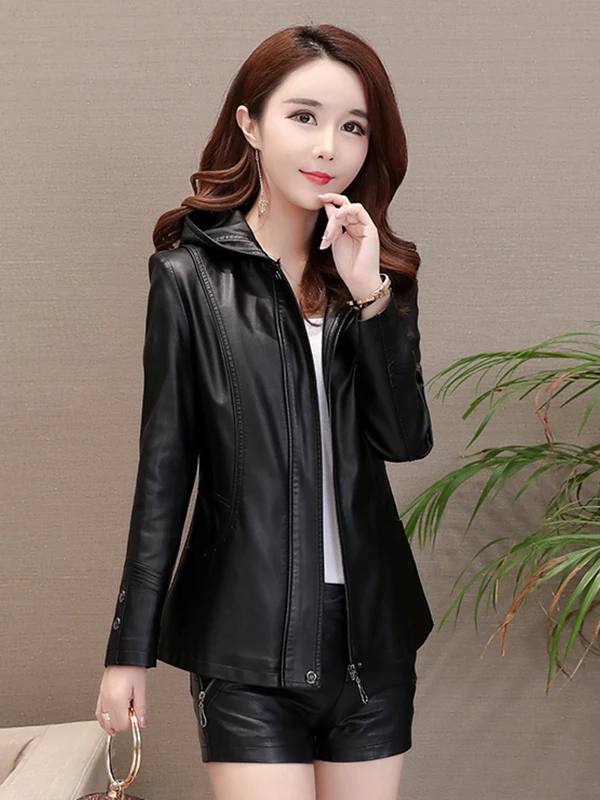 Real Leather Biker Jacket Women's Short Slim Fit Sheepskin Coat Spring Autumn New Style Casual Versatile Hooded Small Outerwear