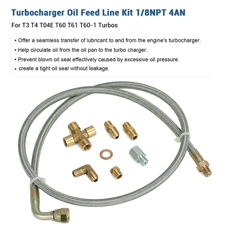 Universal Turbo Oil Feed Line Oil Return Line Oil Drain Line Kit 1/8 NPT 4AN T3 T4 T3/T4 T04E T70 T66 T67 GT35 GT45