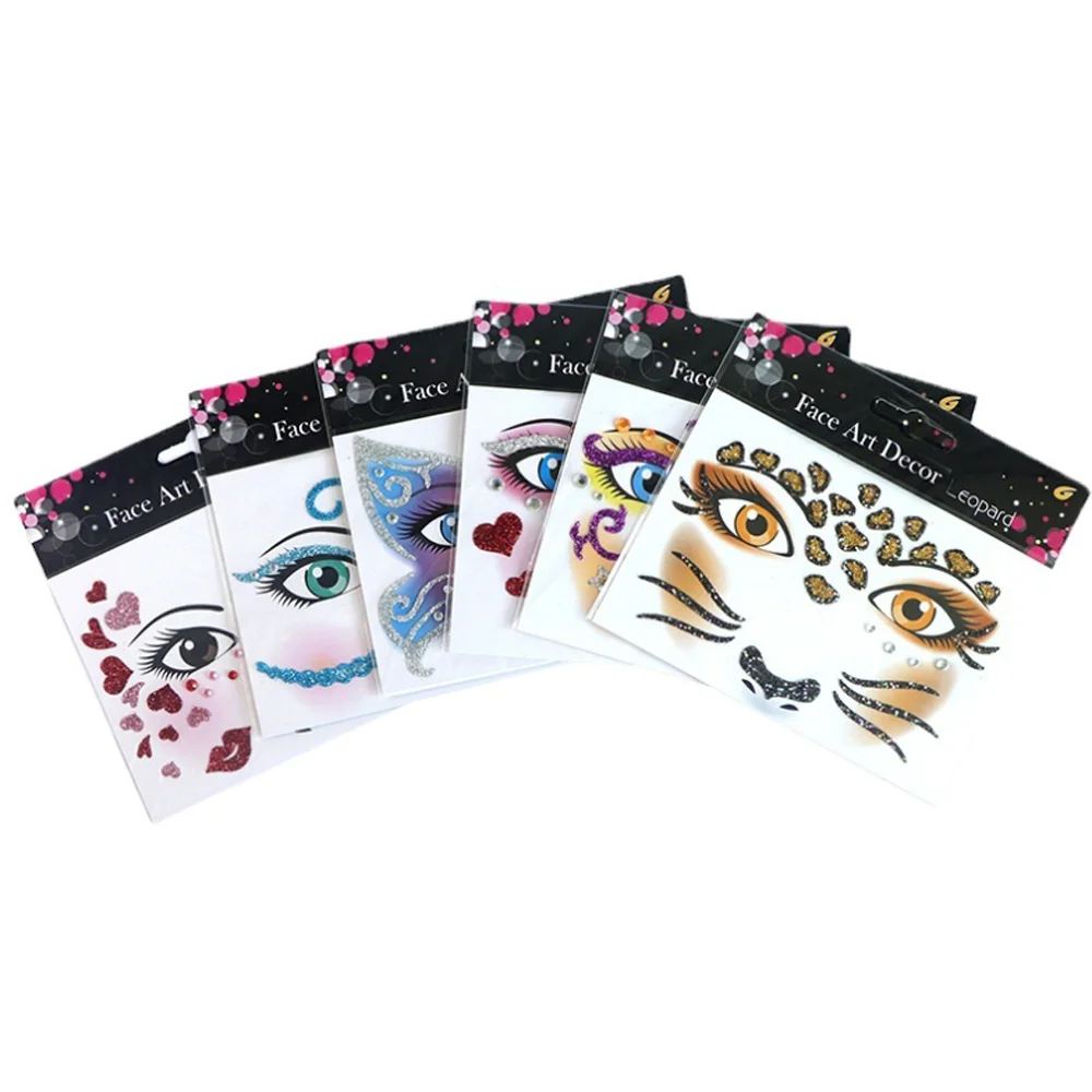 

Сверкающая блестящая наклейка для лица, сделай сам, милые мультяшные животные, клейкие наклейки для макияжа, фестиваль, вечеринка, сценический декор для лица, косметика для лица