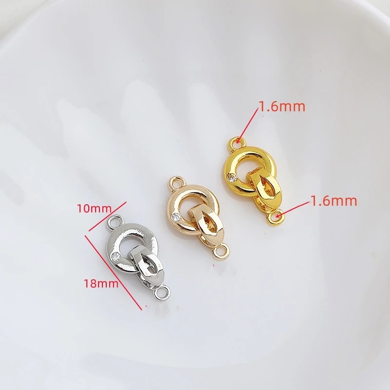 2pcs 14K Gold Plated Brass zircon Fold Over Clasps Connector Extenders with Loop For DIY Bracelet Necklace Jewelry Making Craft