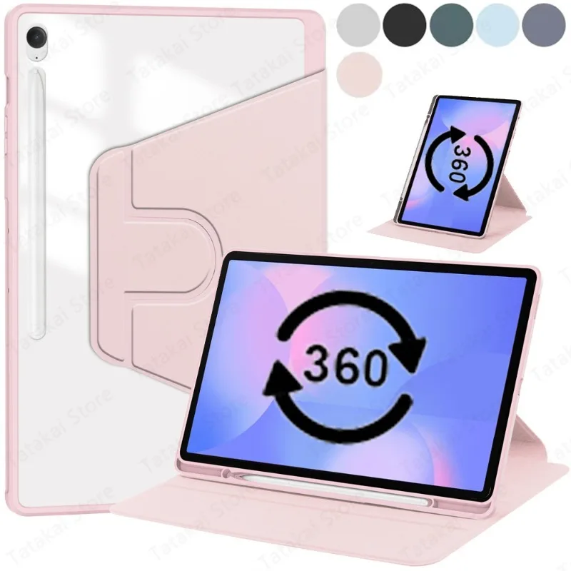 360 Rotating Acrylic Case for Samsung Galaxy Tab S10 FE+S10 FE Plus Case with Pencil Holder Horizontal/Vertical Stand X620 X626B