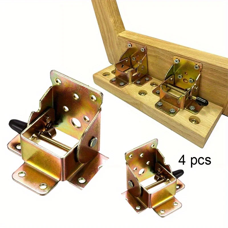 4pcs 90 Degree Folding Bracket Iron Folding Lock Self Lock Hinges Extension Table Chair Bed Leg Foldable Side brake hinges