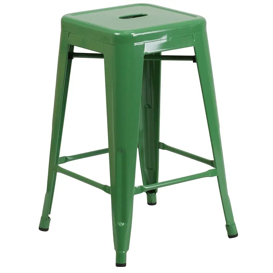 

Kai Commercial Grade 24 High Backless Green Metal IndoorOutdoor Counter Height Stool with Square Seat