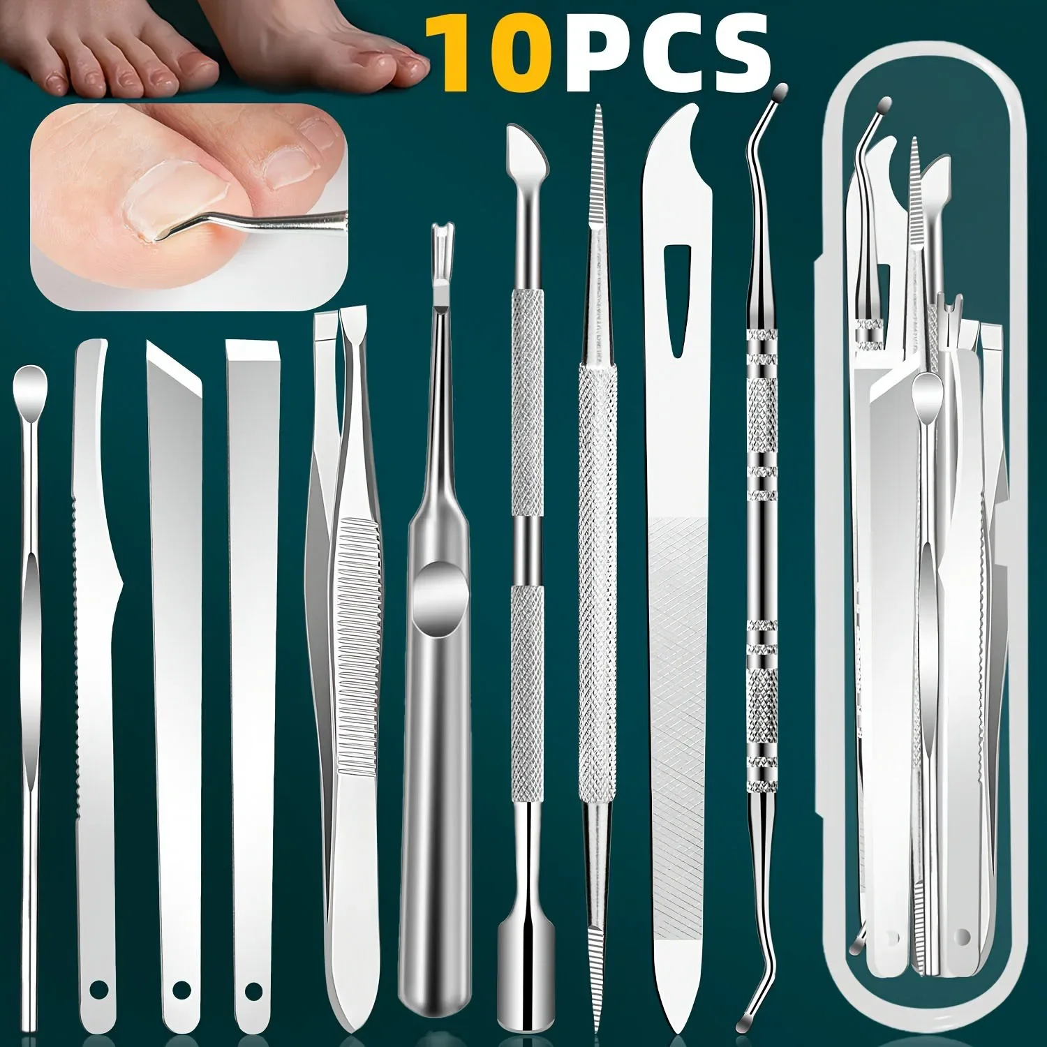 10pcs Stainless Steel Nail Removal Tool Set Odorless Pedicure Manicure Combination, Portable Travel Case, Perfect Gift for Women