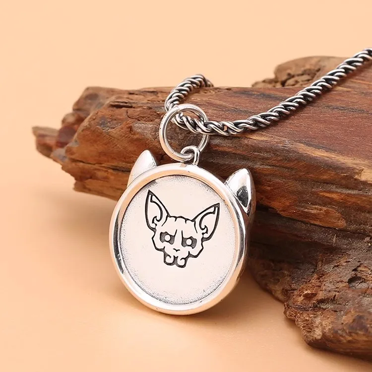 Fashionable Cute Hairless Cat Sphynx Animal Pet Pendant Necklace Punk Casual Jewelry for Men and Women