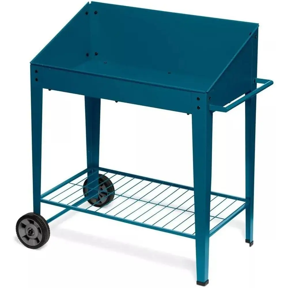 Demeter Metal Potting Bench with Wheels | Heavy Duty Outdoor Garden Work Table Workbench Workstation with Side Metal Sidewalls | - view 4