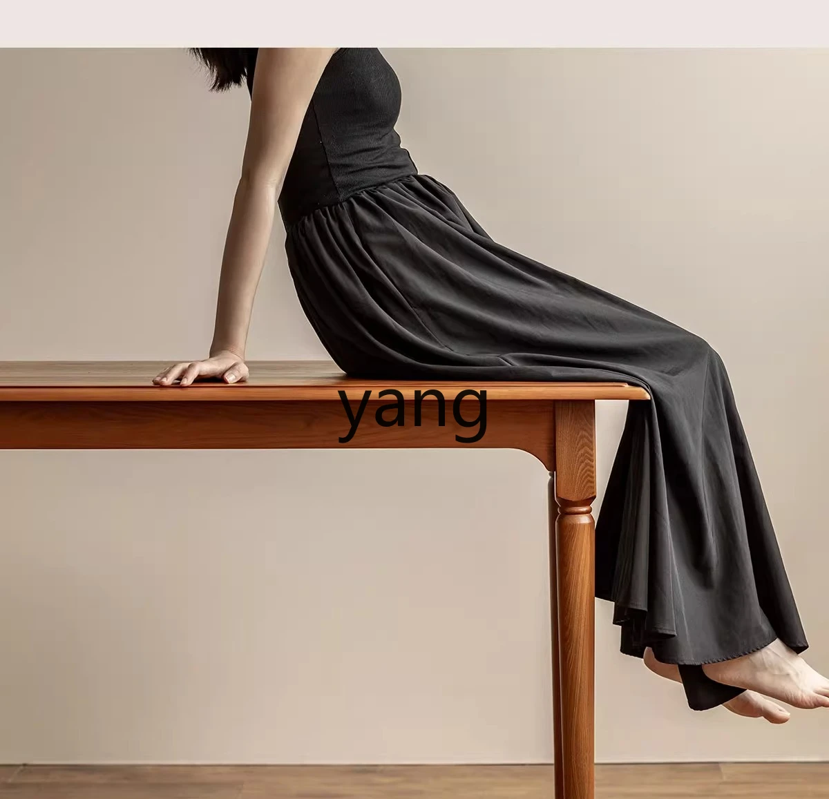 YHM Retro Dining Table All Solid Wood Long Table Vintage Style Chair Set