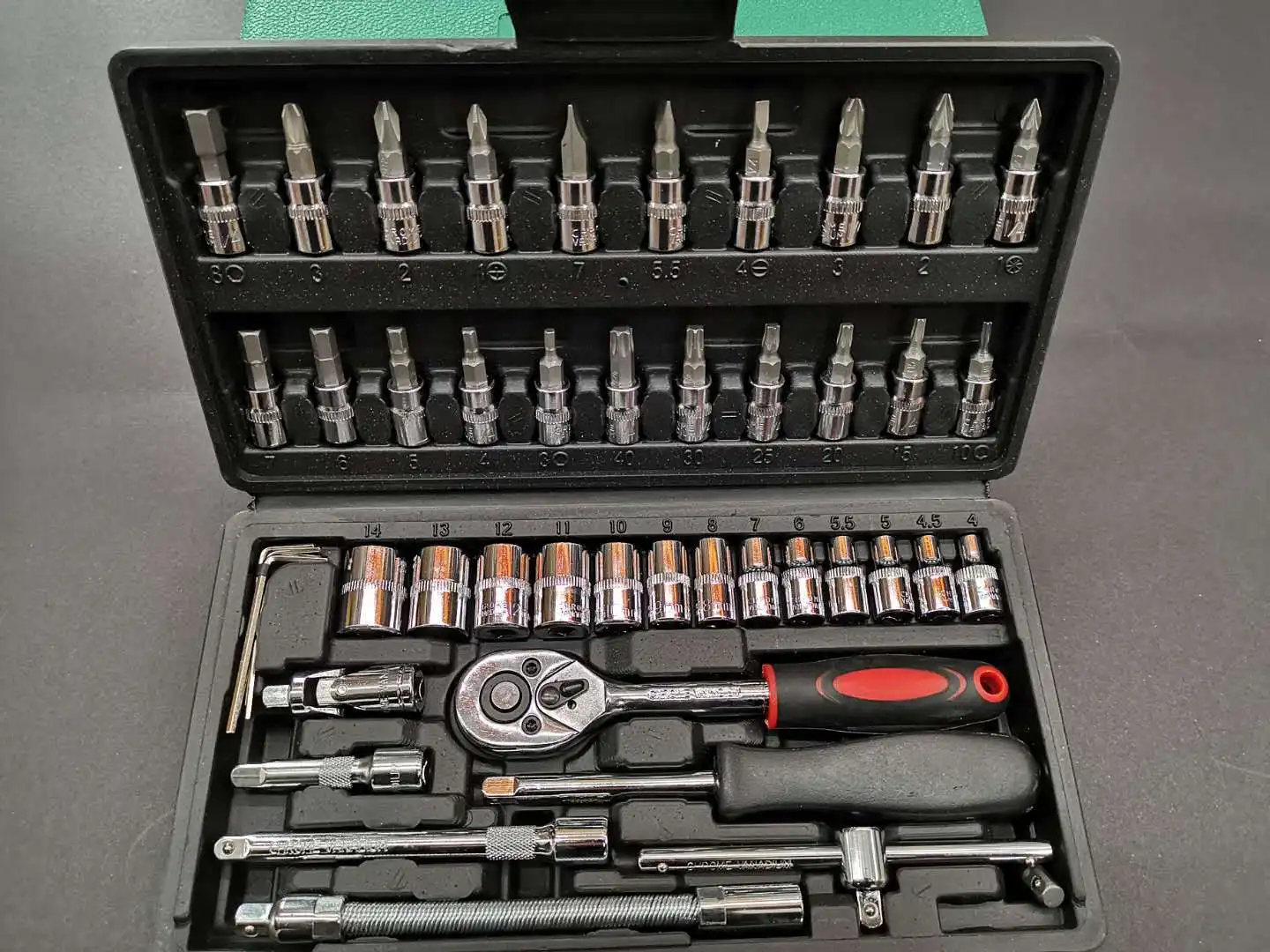 

46/53Pcs Drive Socket Set 1/4 inch Ratchet Wrench Set Sockets Metric Hex Bit Socket Set Mechanic Tool Kit for Auto Repair Hous