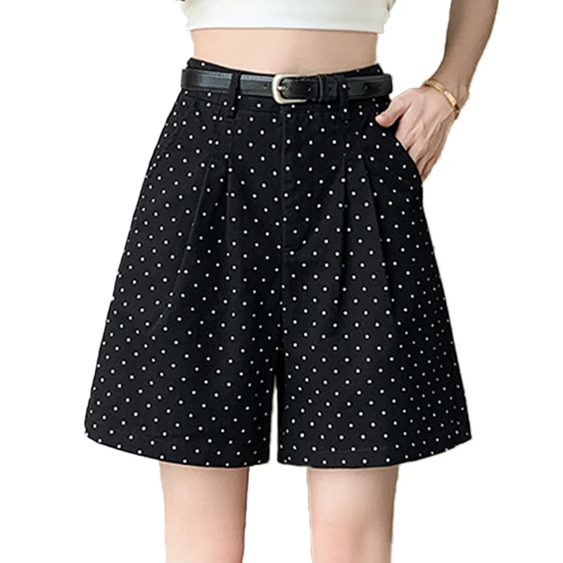 Women Casual High Waist Shorts New Summer Vintage Polka Dot Loose A-line Shorts Fashion Wide Leg Shorts Ladies Chic Short Pant