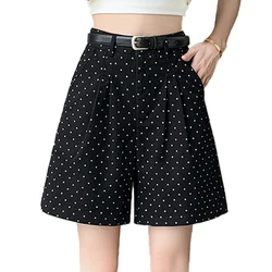 Short décontracté taille haute pour femme, pantalon court chic pour femme, short vintage à pois, short trapèze, mode, jambe large, nouveau, été