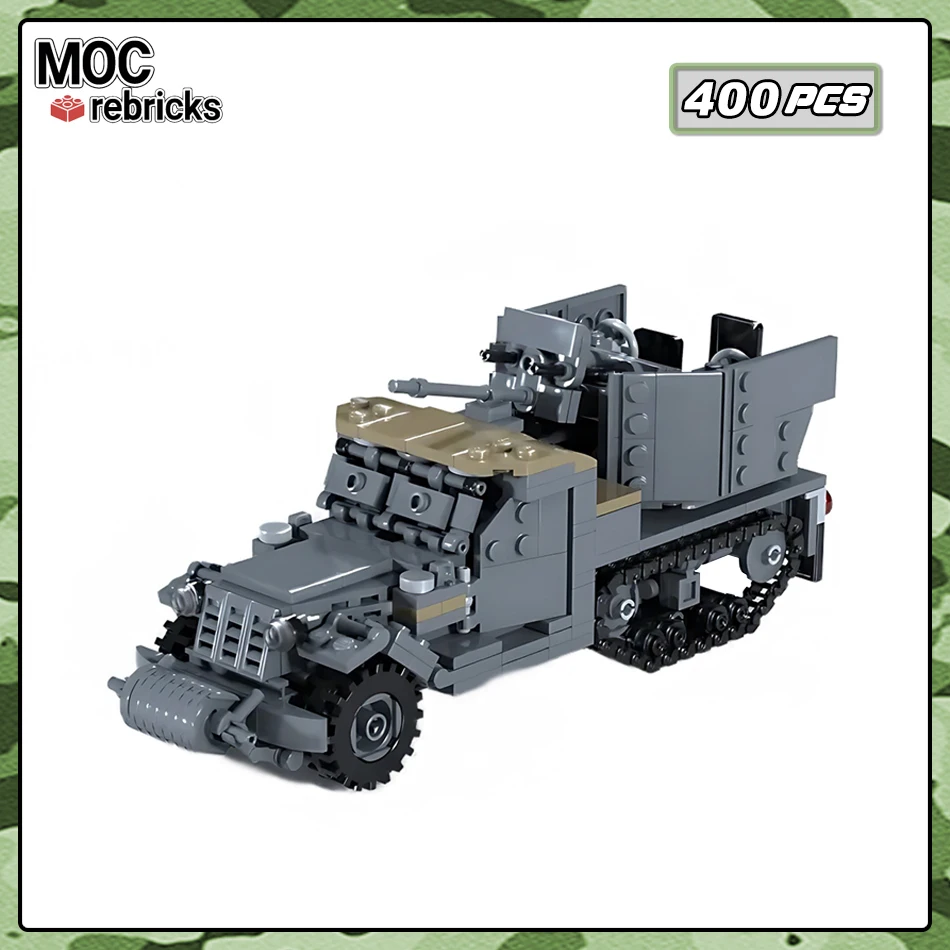 Military Series M15 Half-track Tank Building Blocks High-tech Bricks WW2 Army Armed Fighting Vehicle Model Kids Collectible Toy