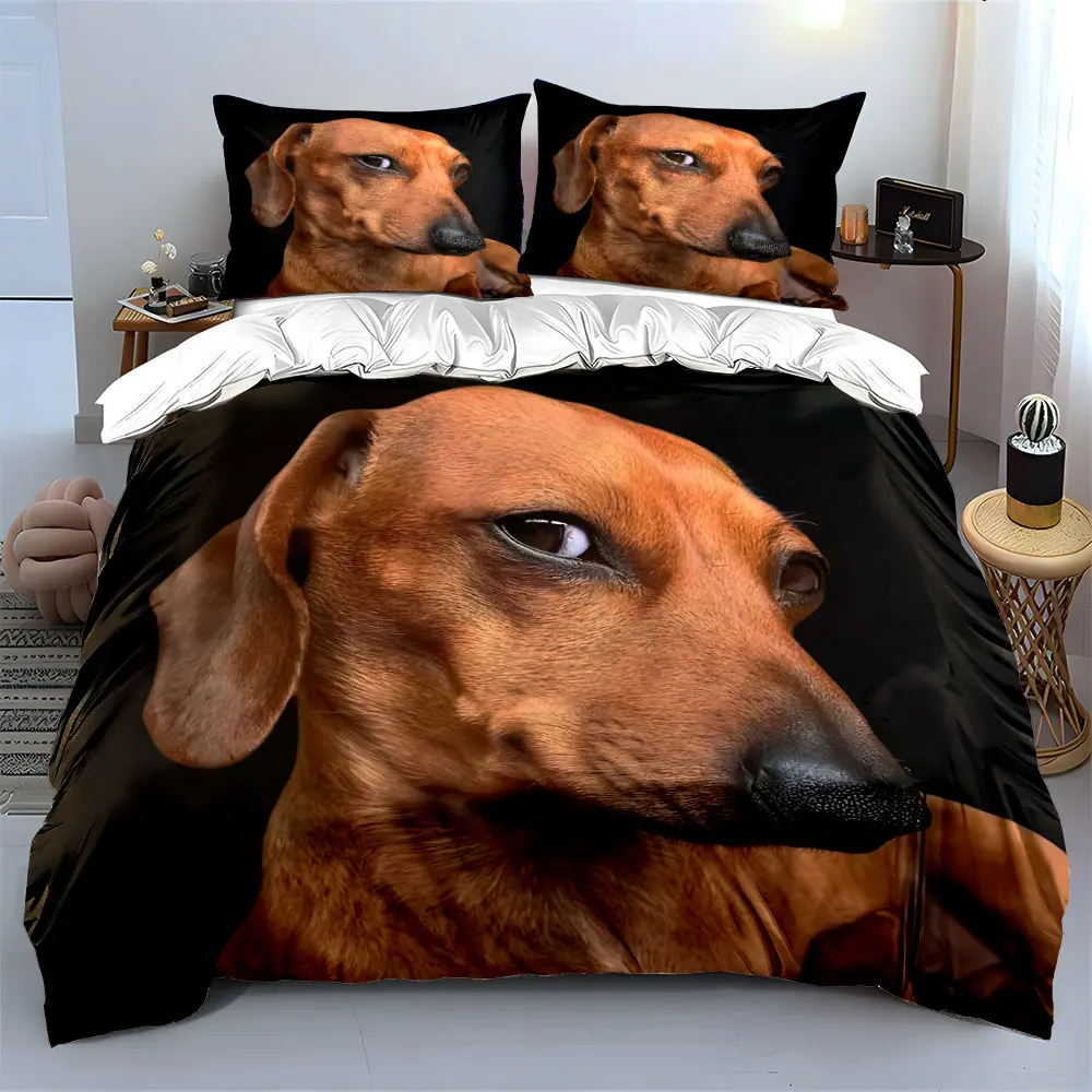 Funny close-up of a short-haired dachshund looking sideways Pattern Duvet Cover Set Digital Print Colorful Polyester Bedding
