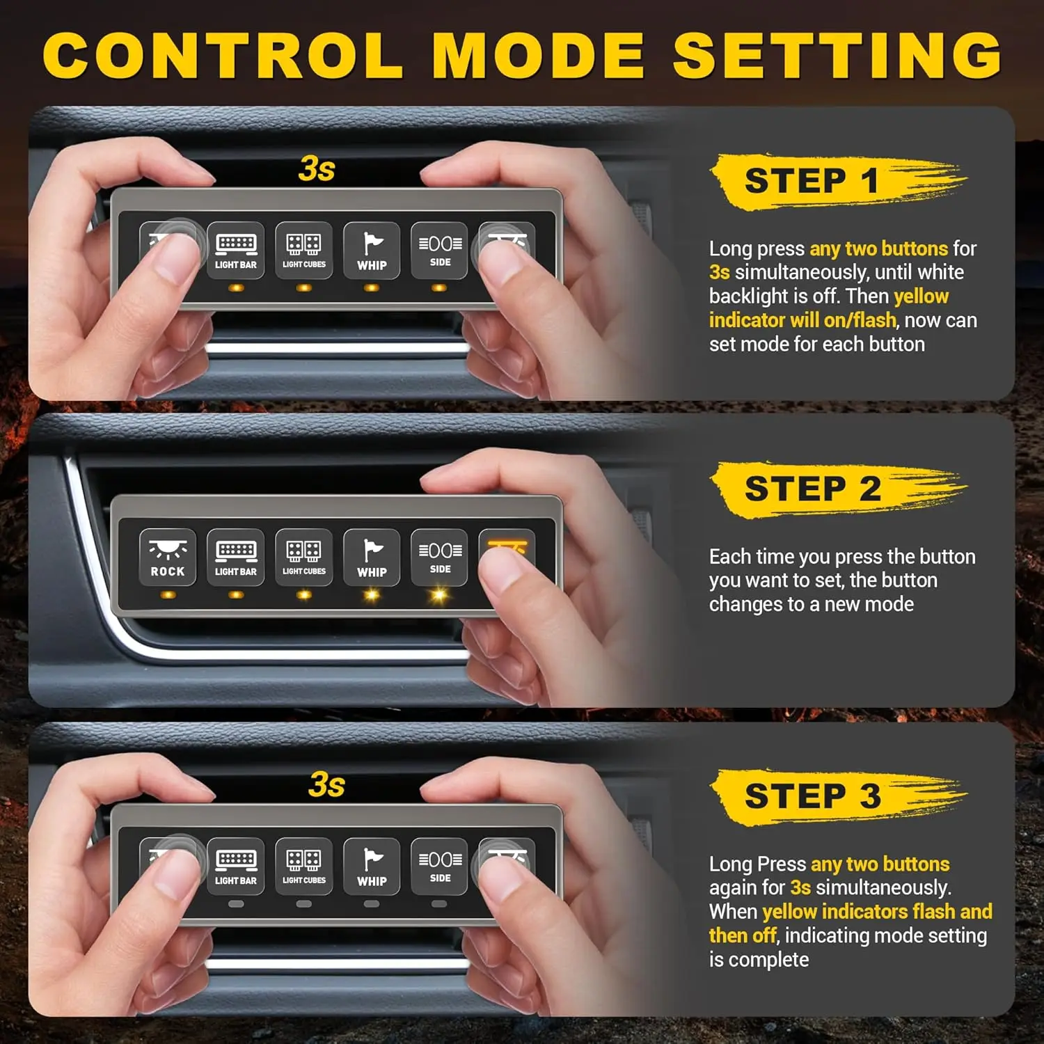 6 عصابة لوحة التبديل اللاسلكية 4x4 صندوق التحكم التتابع التلقائي عكس الضوء LED 12 فولت لوحة مفتاح اللمس لسباق السيارات شاحنة RV على الطرق الوعرة #3