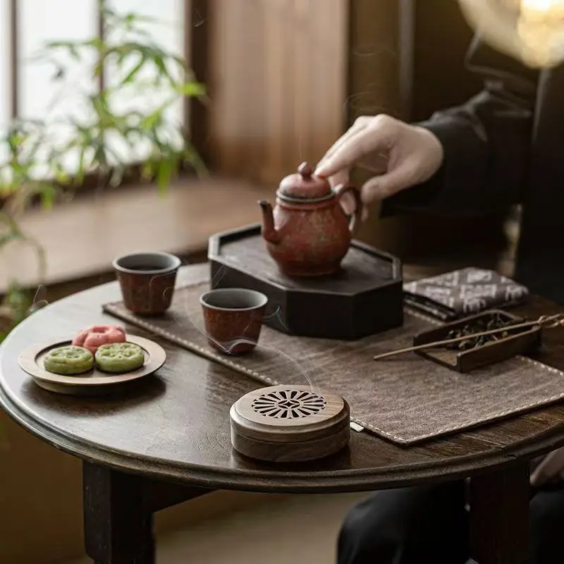 New Chinese Style Incense Burner Black Walnut Solid Wood Incense Plate Vintage Zen Tea House Fragrance Ornaments Incense Holder