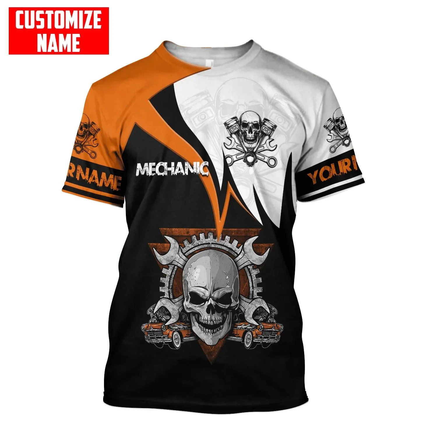 PLstar Cosmos Newest Summer Men‘s T-shirt Mechanic skull Personalized Name 3D Printed t shirt Unisex Casual Tshirt