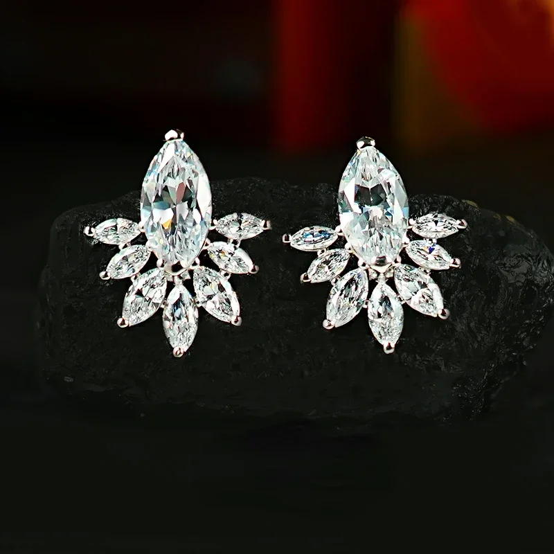 Water Drop Horse Eye 925 Silver Ear Studs with High Carbon Diamonds, Exaggerated Big Earrings, High Level Sense