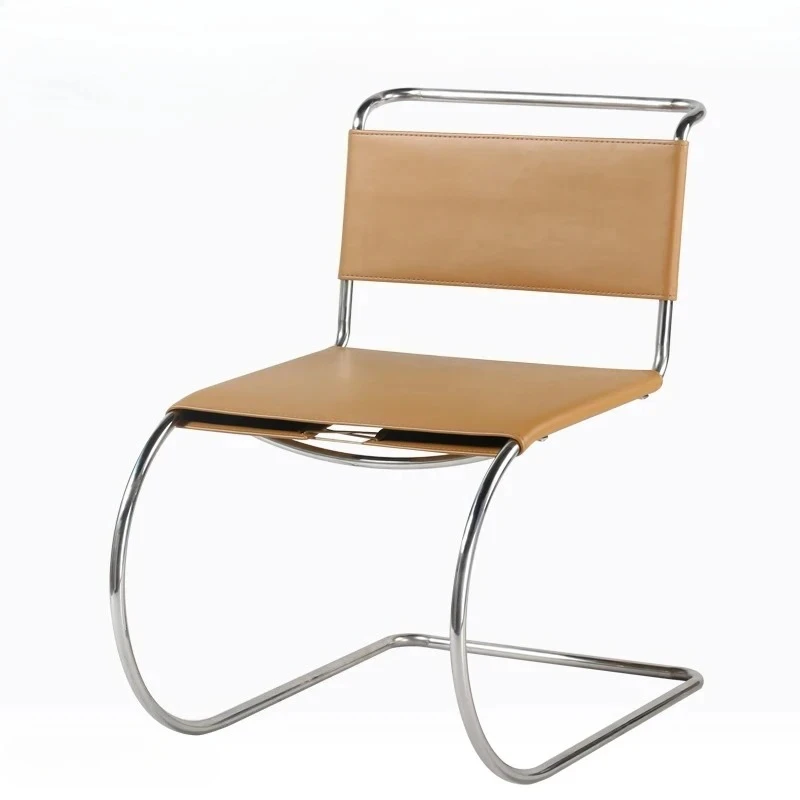 

Vintage Bauhaus Chair Industrial Office Seat with Leather Backrest Metal Tube Dining Chair Modern Home Restaurant Furniture
