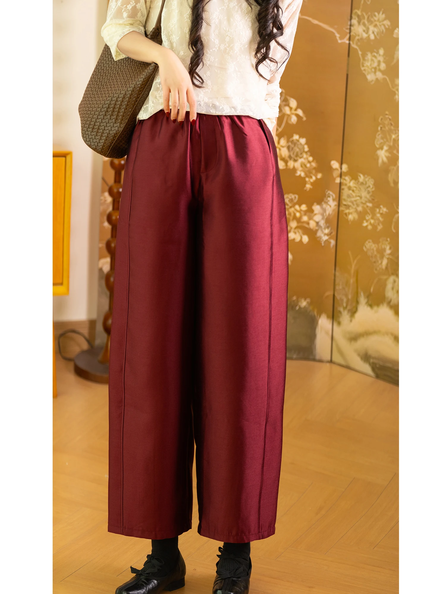 

Silk Satin Straight Leg Pants Loose Fit Simple Sle National Faion Loose Cabbage ape Pants by Xiao Er Production