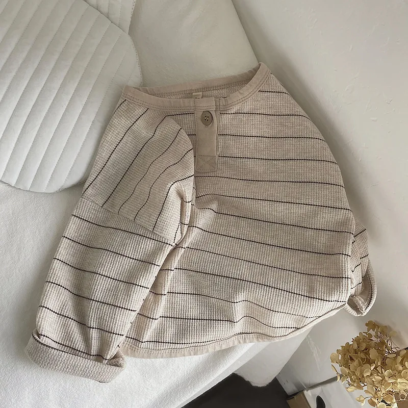 2022 Autumn Boys Shirts Long Sleeve Tops for Kids Stripe Children Blouse Girls Sweatshirts Baby Tees Toddler Outerwear Clothes