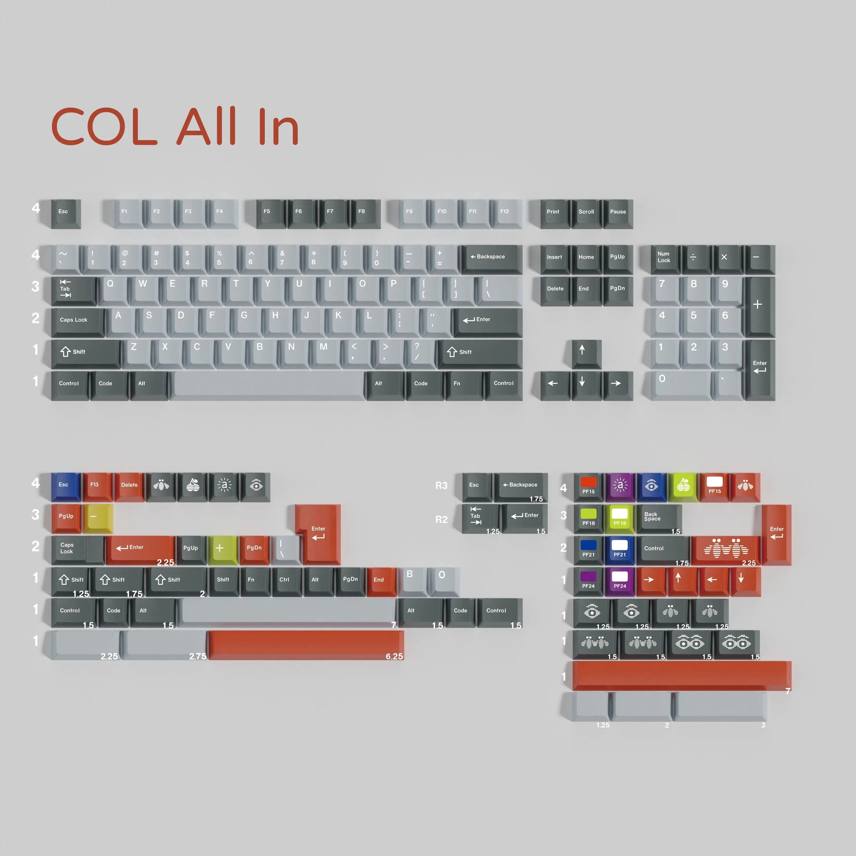 PBT COL Keycaps Set Cherry Profile 5 Side Dye Sublimation Keycap For MX-style Keyboard ANSI/ISO layout 2.25u 2.75u Spaces