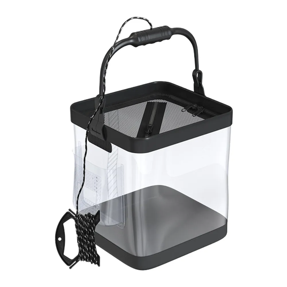 Collapsible Fishing Bucket with Crystal-Clear PE Walls and Dedicated Oxygen Pump Housing for Maintaining Fish Vitality