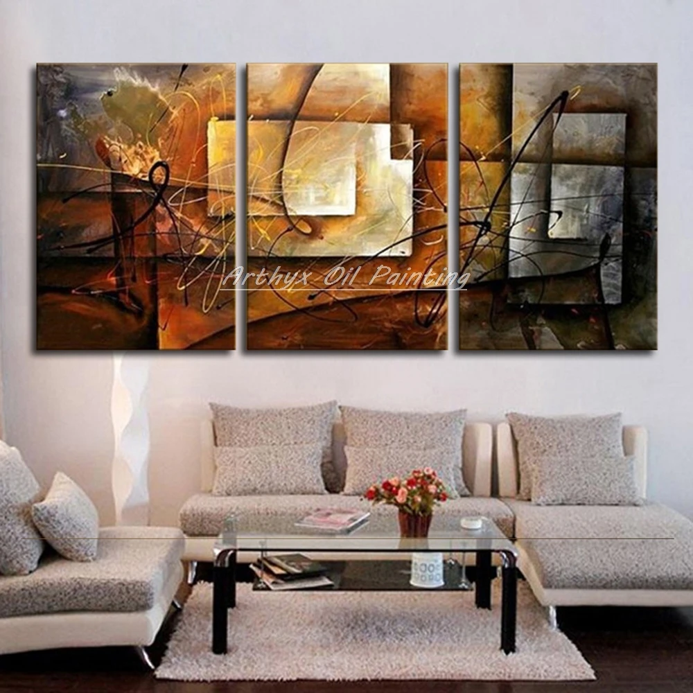 Arthyx 3 Panel Hand Painted Canvas,Oil Paintings Handmade Colorful Art Oil Painting Modern Abstract Wall Pictures For Home Decor