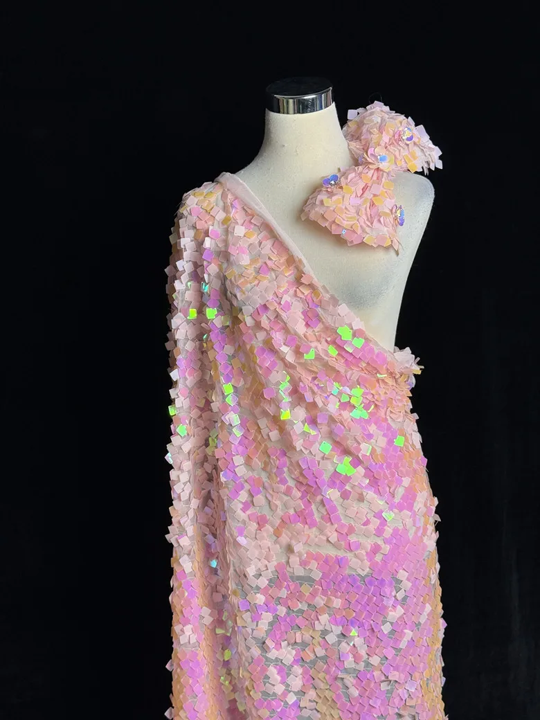 

1 ярд DIY свадебное платье съемка фон дизайнерская ткань, лазерная радужная розовая квадратная сетка с блестками ткань для одежды